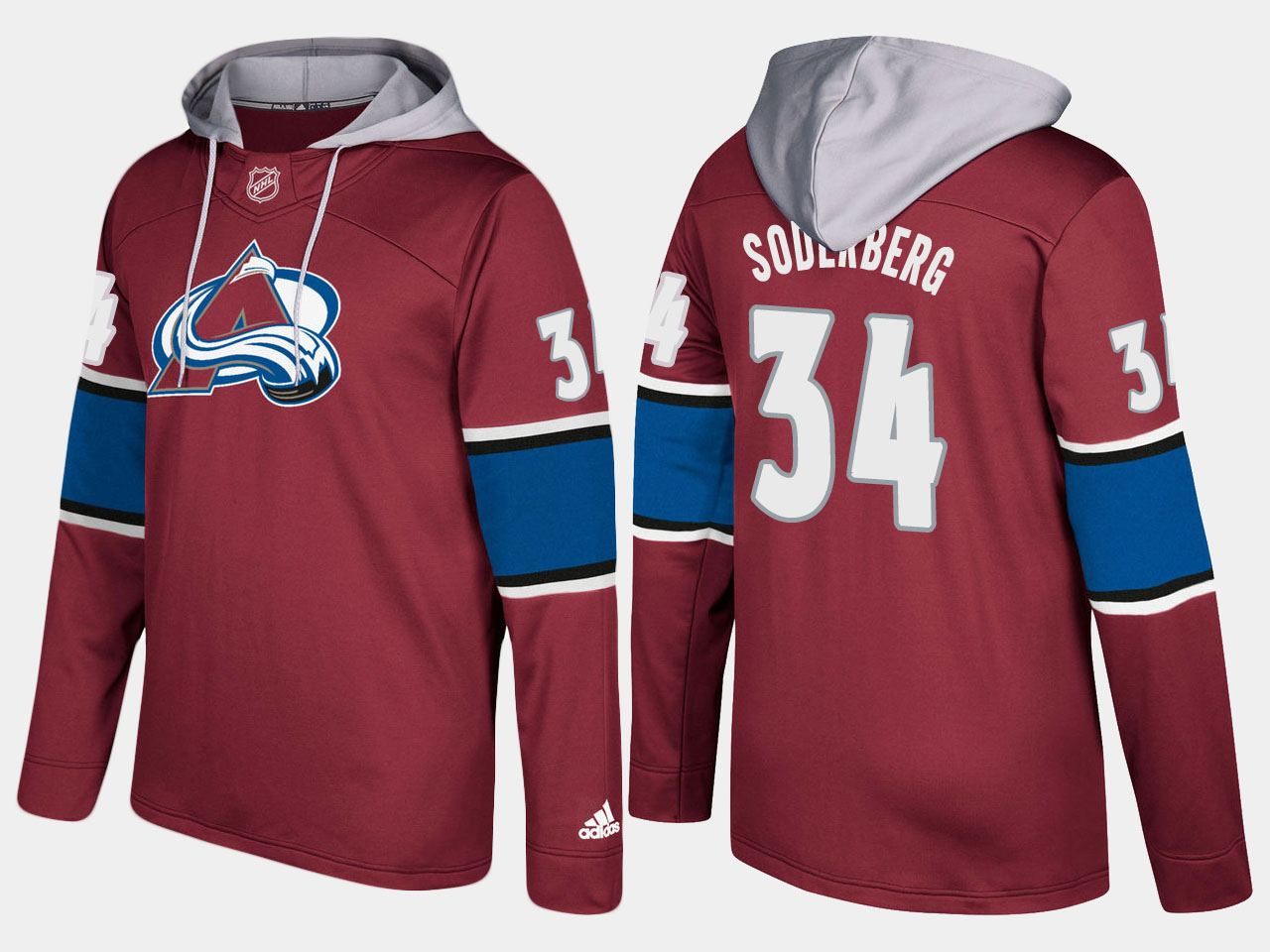 Men NHL Colorado avalanche 34 carl soderberg burgundy hoodie